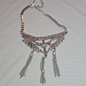 NWT Free People Silver Pink Crystal Chandelier Necklace Prom Formal Wedding
